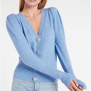 Express Jewel Embellished Puff Sleve Sweater